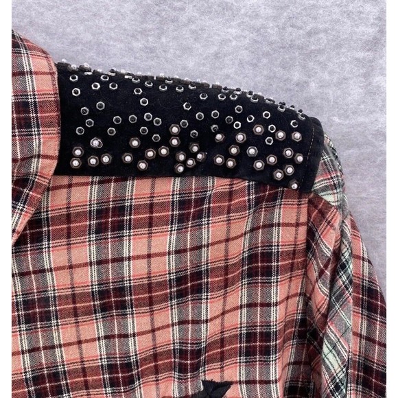 Maison Scotch Western Shirt Womens 3 Mixed Plaid Smiley Pockets Studded US 8 - Picture 2 of 15
